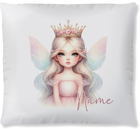 GRAZDesign Personalisierte Mädchen Kissen mit Fee und Krone - Geschenk zum Geburtstag Feen Party