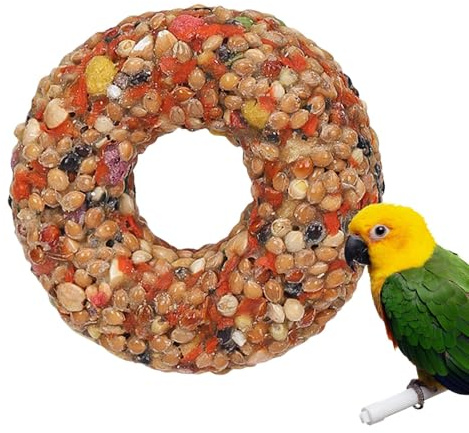 Vogelkäfigspielzeug – Futtersuch-Donut, strukturierte Futtersuche, Anreicherung für kleine Vögel | Volieren-Bissring, Getreidegefüllte Kauscheibe, Zubehör von e