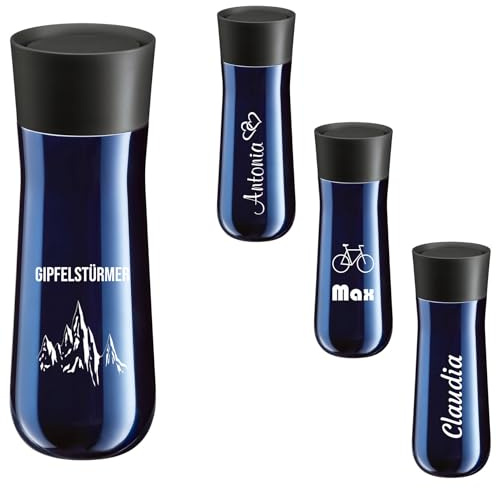 WMF Isolierbecher Impulse mit persönlicher Gravur – Thermobecher 350 ml, 360°-Trinköffnung, Kaffeebecher to go, blau (Midnight blue)