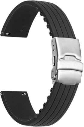 JVEIWAD Silikonarmband 22 mm, kompatibel mit Blancpain X, Swatch Fifty Fathoms Black Ocean, wasserdicht, Faltschließe, Herren, Uhrenarmband Werkzeug ersetzen(Black)