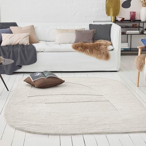 Wecon Home Kurzflorteppich Dodo, 140 x 200 cm, Creme weiß | handgetufteter Teppich aus Schurwolle, Asymmetrisch geformt, OEKO-TEX® STANDARD 100, Natürlich & modern