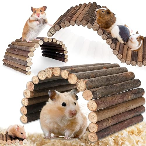 SUpoetry 3 Piezas Puente de Madera para Hámster, Puente para Hámsters de Madera de Sauce Natural Sin Tratar, Puente de Madera Flexible para Roedores (2 Medianos 12 × 23 cm, 1 Pequeño 10 × 20 cm)
