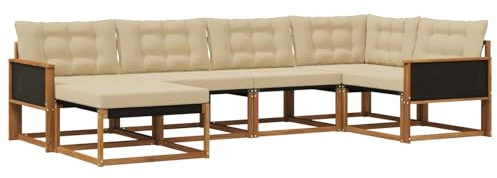 vidaXL Outdoor-Sofagarnitur mit Kissen 6 pcs Natur und Beige, Garten-Sofa-Set, modernes Outdoor-Lounge, strapazierfähige Möbel, witterungsbeständiger Sitzplatz zum Entspannen