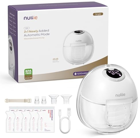 Nuliie Electric Breast Pump Hands-Free S32, Wearable Portable Breast Pumps 4 Modes 9 Levels, 24MM Comfortable Flange, More Private, Replaced Accessories Included (1 Pack, White)