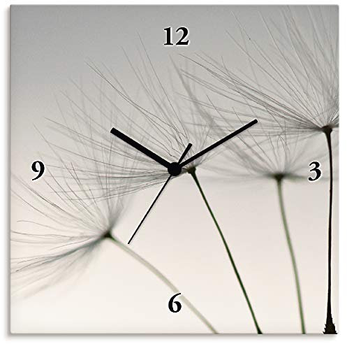 ARTLAND Wanduhr ohne Tickgeräusche Alu Funkuhr 30x30 cm Quadratisch Lautlos Blumen Pusteblume Modern Nordisch Originell T5SQ