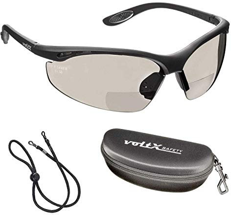 voltX Constructor BIFOKALE Schutzbrille mit Lesehilfe (Verspiegelte 3.0 Dioptrie) Sportbrille für Radler enthält Sicherheitsband Sicherheitsetui CE EN166F, Anti Fog UV400 Linse Bifocal Safety Glasses