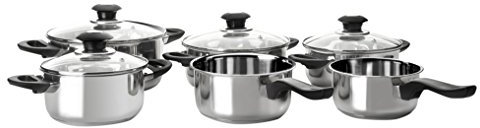 IBILI - Set de bateria de cocina 6 piezas, Acero inoxidable, Con tapa de cristal, Apta para induccion