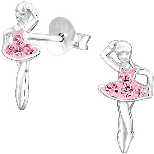 JAYARE Kinder Ohrringe Mädchen Ballerina Ohrstecker Silber 925 Sterling Ballett-Tänzerin Stecker rosa pink