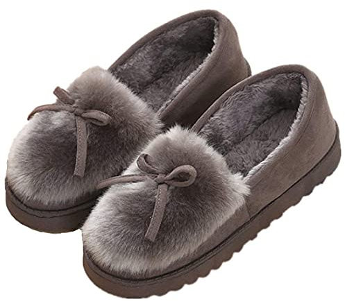 Pantofole da Donna Inverno All'aperto Caldo Peluche Morbido Impermeabile Ecopelliccia per la casa con Pantofole Mocassini,Grigio-F,39 EU