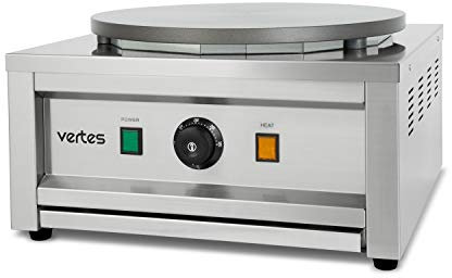 VERTES Crepiere Electrique avec une Plaque de cuisson de 40 cm (3000W, Acier Inox, Revêtement Anti-Adhésif, Température Réglable en Continu de 50 à 300 °C, Spatule en Bois, Crépière Professionnel)
