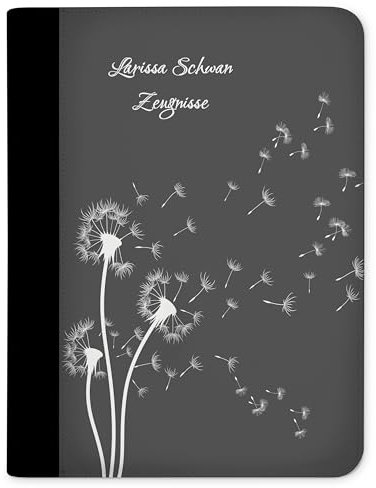 CreaDesign Customize A4 Zeugnismappe für Kinder - 26.7 x 32.7 x 1 cm, erweiterbar auf bis zu 20 Fächer, Sichtbuch ohne Klarsichthüllen, Grau Pusteblume Design, Dokumentenmappe für Schüler