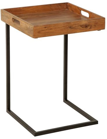 invicta INTERIOR Design Beistelltisch CIANO 40cm Akazie Massivholz schwarz Tablett-Tisch Tisch mit Abnehmbarer Tischplatte Holztablett