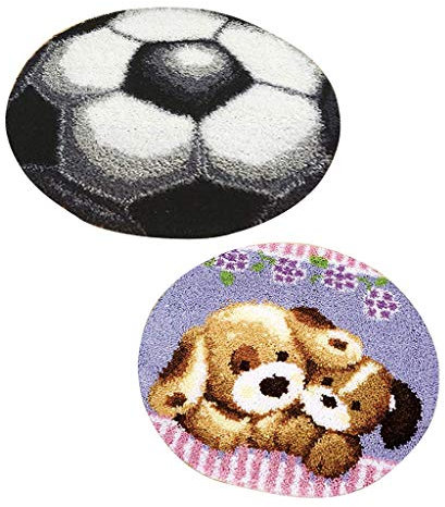 Tubayia Set of 2 Latch Hook Rug Football/Dog DIY Latch Hook Kit for Children, Adults