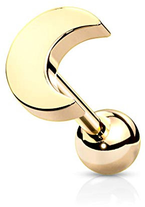 beyoutifulthings 1 Knorpel Ohr-stecker Flat-Top Halb-Mond Cartilage Labret Piercing-s Tragus Gold Edelstahl Schraub-Verschluss Steg 6/1,2mm