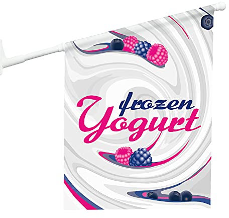 Vispronet Eisfahne Frozen Yogurt 46x52 cm - inkl. Wandhalterung - beidseitig Bedruckt - robuste Vinylplane