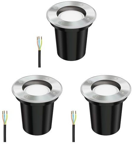 ledscom.de 3 Stück Boden-Einbauleuchte BOLI für außen Edelstahl rund IP67 108mm Ø inkl. 4,914W LED Lampe 450lm warmweiß