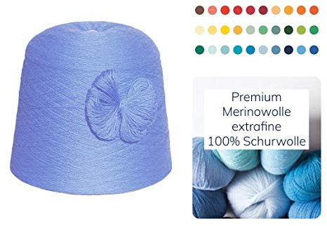 Strickwolle 1 kg 1000g Merinowolle Extrafine 100% Schurwolle Schafwolle Handstrick Wolle zum Stricken Häkelwolle Häkeln Garn Nadel 2,5 3 3,5 4 - Blau Hellblau