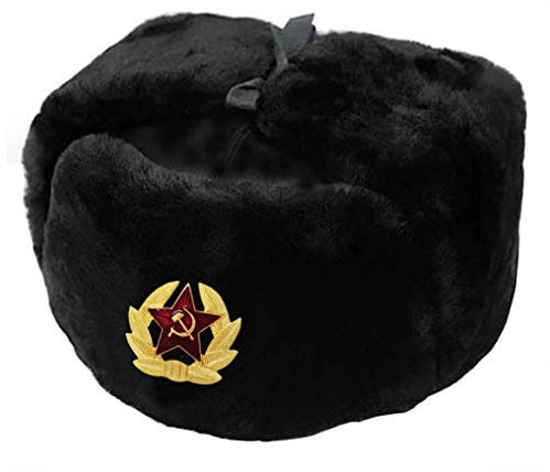 RUSSIAN STORE Original Soviet Ushanka, Schwarz., Schwarz 60 cm