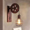 iDEGU Vintage Wandlampe E27 Wandleuchten im Industrial Riemenscheibe Design Retro Lampe aus Metall und Holz Hängelampe Wandlampe für Bar Schlafzimmer Wohnzimmer Restaurant Café Flur - Roter Rost