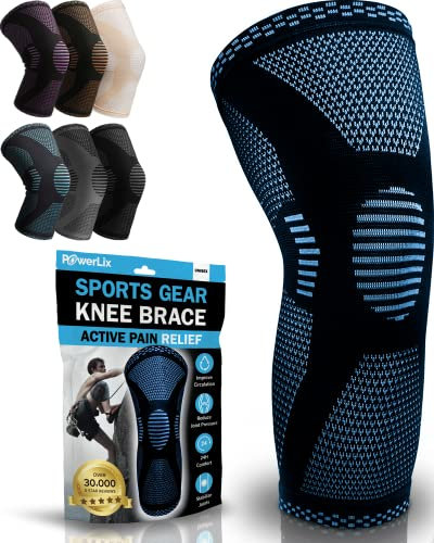 POWERLIX Kniebandage für Damen/ Männer, Kompression Kniestütze für Meniskusriss, Arthritis, Linddert Kniescherzen, ACL, Laufen, Gewichtheben, Basketball, Volleyball, Sport, Hellblau, XXL