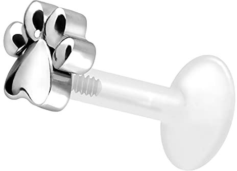 PIERCINGLINE PTFE Labret mit Innengewinde | TITAN AUFSATZ PFOTE| Piercing Lippe Nase Ohr Helix | Farb & Größenauswahl