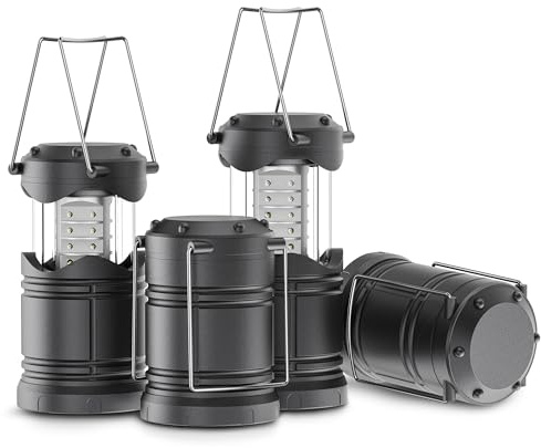 Lichamp 4 Pack LED Camping Lanterns, A4GY | Battery Powered, Camping Lights, LED Collapsible Flashlight, Portable Emergency Supplies Kit