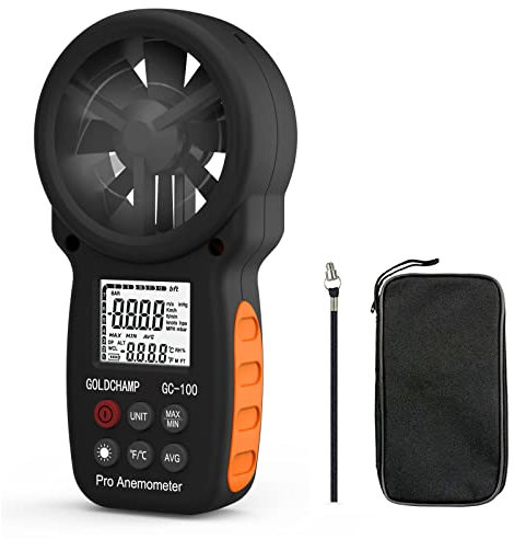 Anemometer Handheld Wind Speed Meter 0.3~30m/s, Digital Air Flow Wind Gauge with Wind Chill Indication, Measure Wind Speed/Temperature, LCD Display Backlight Wind Gauge for HVAC, Sailing, Kite Flying