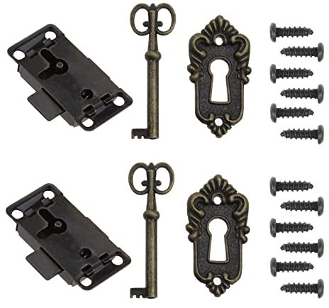 The Lord of the Tools 2 Set Schrankschloss Antik Vintage Dekorativ Schubladenschrankschloss Metall-Zink-Legierung Möbelschloss Bronze 45mmx23.5mm