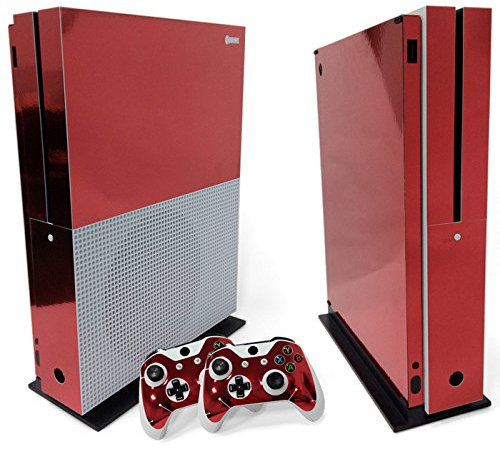 Cover protettiva lucida in vinile per console Xbox One S Slim + 2 controller (rosso lucido)