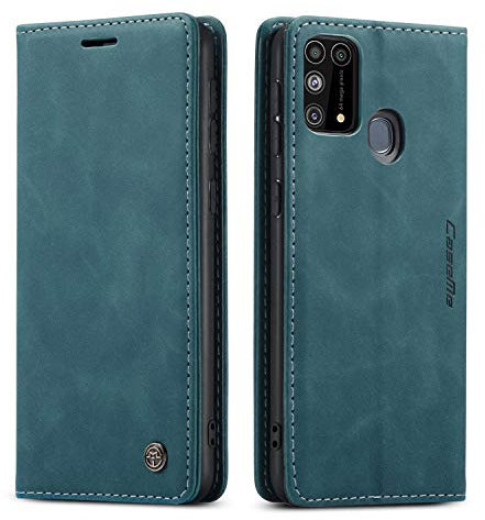 Ququcheng Schutzhülle Kompatibel Mit Samsung Galaxy M31, Leder Flip Hülle Mit Magnetverschluss, Bumper, Blau