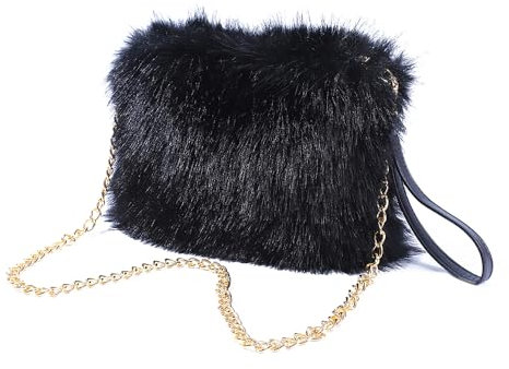 ZOSCGJMY Damen Kunstpelz Schultertasche Crossbody Tasche Reißverschluss Handtasche Umhängetasche mit Abnehmbar Schultergurt (Schwarz)