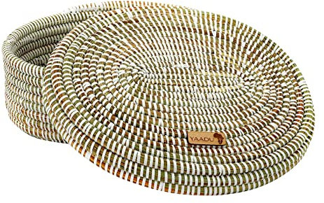 YAADU Geflochtener Aufbewahrungskorb mit Deckel – Regalkorb, Brotkorb, Organizer, Multifunktionskorb für Regal, Aufbewahrungsbox für Spielzeug, Make-up, Runder Brotkorb, Modell Ndjamena (Weiß)