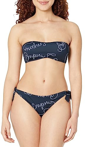 Emporio Armani Women's Logomania Band and Bow Brazilian Bikini Set, Marine/White, L