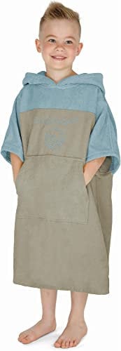 normani Kinder Badeponcho - Badehandtuch aus 100% Bio-Baumwolle - Surfer Poncho mit Kapuze für Jungen und Mädchen 0-13 Jahren Farbe Blau Größe 6-9 Jahre