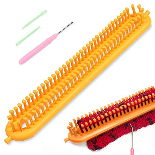 Coopay Strickwebstuhl, Lange Strickrahmen Set, Rechteckige Strickwebstühle für Schals und Pullover, 36 cm Gelber Schal-Häkelwebstuhl, Strickwebstuhl Set mit Haken und Nadeln für Anfänger