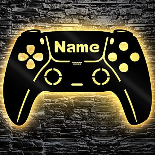 LEON FOLIEN Led Gaming Controller Lampe - Gaming Zimmer Deko - Wandlampe Mit Name - Personalisierte Wanddeko - Besondere Geschenke für Videospiel - Nachtlicht