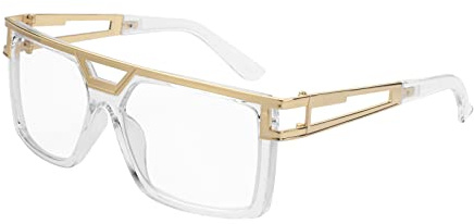 FACATH 80s/90s Sunglasses Vintage DJ Rapper Hip Hop Glasses, Classic Oversized Hippie Glasses for 80s 90s Hip Hop Costume, Square Retro Gold Frame