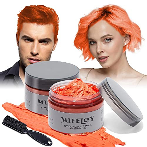 2 Stück Orange Haartönung Temporäre Haarfarbe mit 1 Bürsten, Männer Frauen Styling Haartone Wax, Instant Hair Cream Mud Natürliche Frisur Pomade,Party Cosplay Halloween Haar Wachs