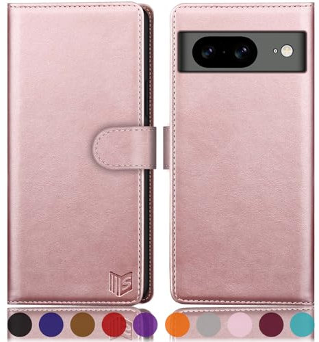 SUANPOT [RFID Schutz für Google Pixel 8 5G Hülle PU Leder Handyhülle Lederhülle Klapphülle Kartenfach Flip Cover für Pixel 8 Handy hülle Leather Wallet Phone Case (Roségold)