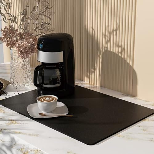 Hovoto Abtropfmatte Geschirr, Abtropfmatte Spüle, Abtropfmatte Geschirr Silikon, Kaffeemaschine Abtropfmatte, Saugstarke Trockenmatte für Küche, Theke, Bar, Schwarz, 30 * 50cm