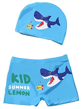 Set Costume Nuoto Bambino, Cartoon Nuotare Pantaloncini Cartoon e Cuffia Piscina Bambini (IT, età, 3 Anni, 4 Anni, Regular, Azzurro)