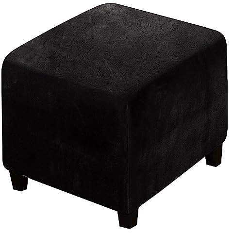 XGANGM Maßgeschneiderte Samt Ottomane Schonbezug Hockerbezug Quadratisch Klein/Mittel/Groß Stretch Husse Hocker Sofa Überzug (kontaktieren Anpassung),Schwarz,1Medium