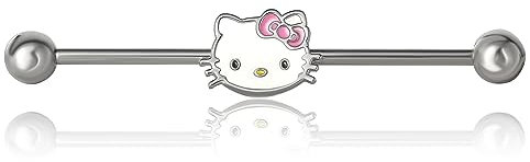 Sanrio Hello Kitty Damen Knorpel Ohrring Schmuck, Edelstahl Piercing Element mit Messing Charm Offizielle Lizenz, Edelstahl, Kein Edelstein