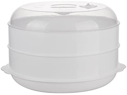 OSKOE Vaporera de microondas for cocinar Verduras, vaporera de plástico de Doble Capa for microondas con Tapa for Preparar Verduras, Comida de Pescado, Cocina de mariscos