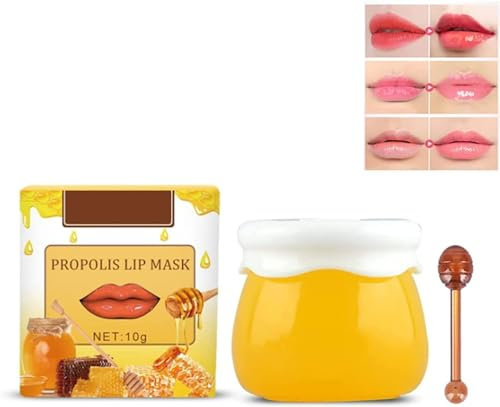 Lip Balm Honey Pot, Honey Lip Mask, Propolis Moisturizing Honey Lip Mask Lip Balm, Lighten Dark Lip Color Reduce Lip Lines&Wrinkle (Honey)