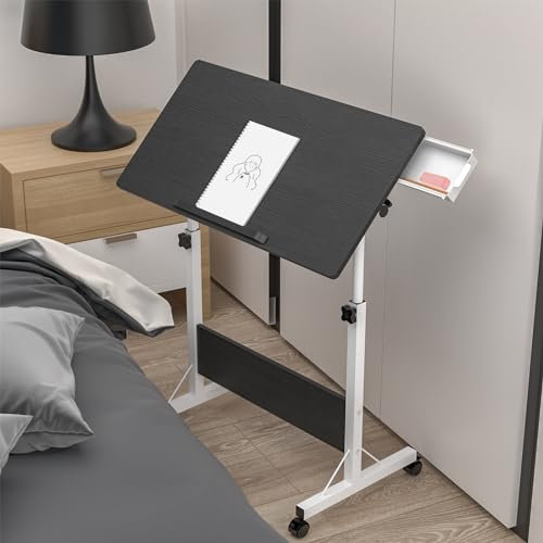 PIPIPOXER 80 x 40 cm, tavolo pieghevole per computer portatile con ruote, altezza regolabile 64-89 cm, scrivania per computer, tavolo da lavoro mobile, tavolo da sopravvivenza a 360°, colore nero