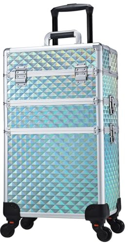Kosmetikkoffer Trolley Make up Koffer Kosmetik Trolley 3-in-1 Friseurkoffer Groß Schminkkoffer mit Rollen Nagelkoffer Beauty Case Multikoffer,Blau