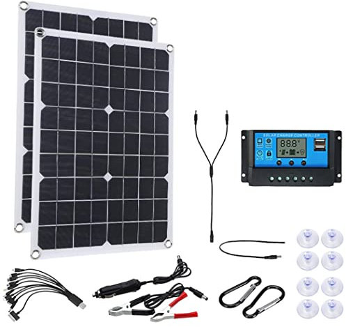 Kit Solar Fuera de la Red de 500 W, 2 Unidades, 250 W, 18 V, Panel Solar Flexible, módulo fotovoltaico monocristalino + Controlador de 60 A para Barco, Coche, Autocaravana, cobertizo, Carga de bater