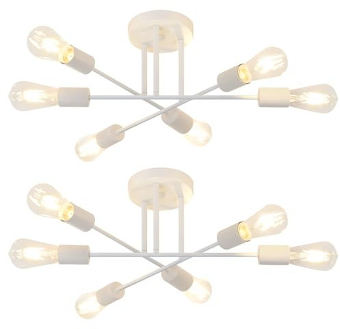 CBJKTX 2ER Deckenlampe Vintage Deckenleuchte Wohnzimmer E27 Retro Schlafzimmerlampe 6 Flammig Kronleuchter Weiß Esstischlampe Industriell Rustikal Stil Beleuchtung (ohne Leuchtmittel)