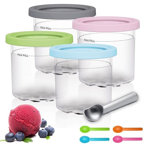 DAZZTIME Recipiente para Helados,Recipiente Creami para máquina de helado Ninja Creami,4 Piezas Accesorios para Recipiente para Hacer Helados para la serie NC301 NC300 NC299AMZ,sin BPA 16 oz.